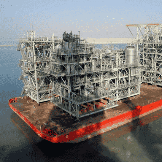 A large metal structure on water